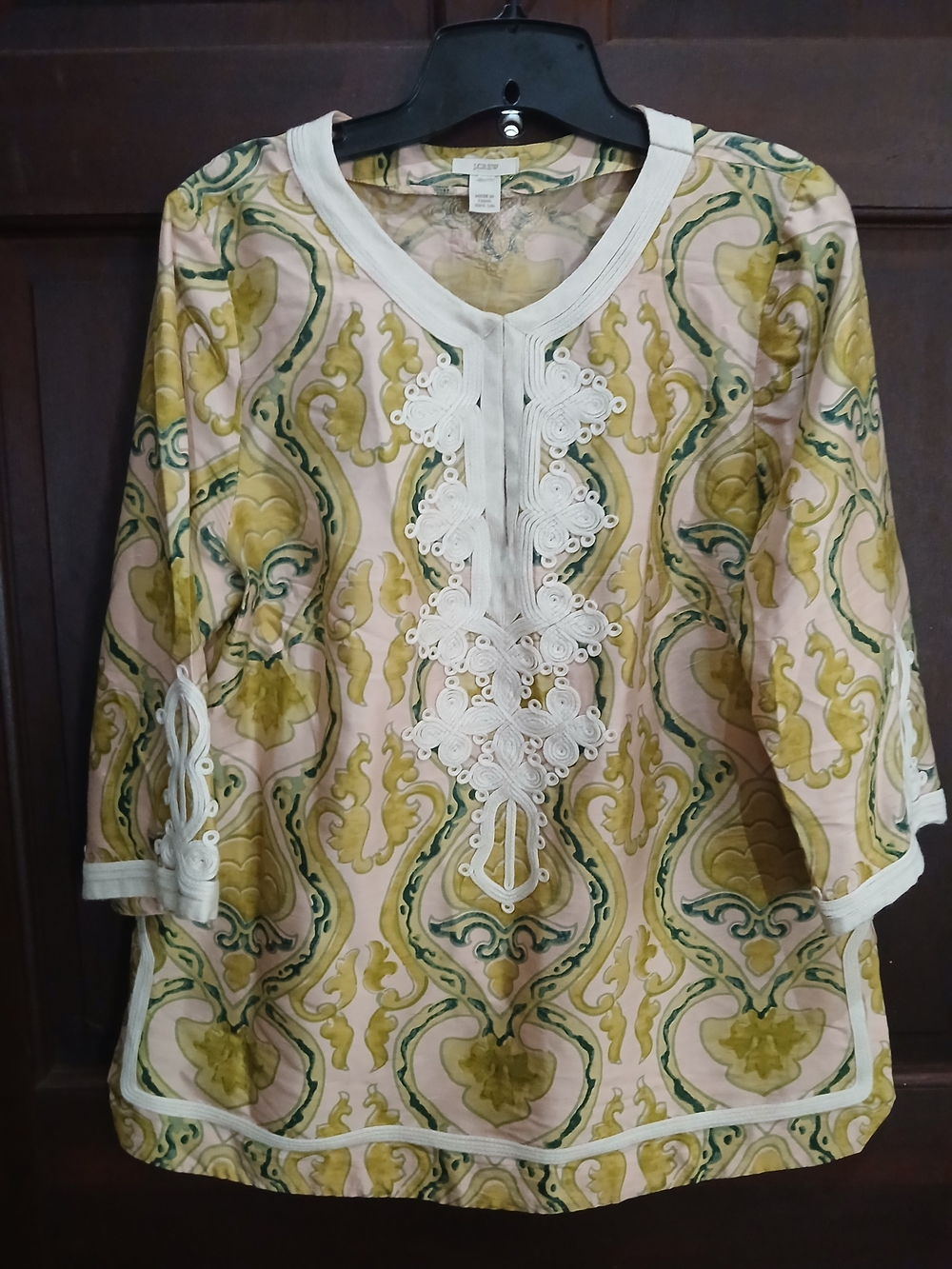 Women’s J Crew Silk Fresno Damask Embroidered Crew Neck Tunic Top